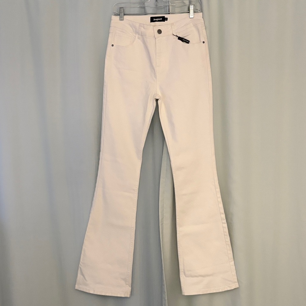 NWT Desigual Women’s White Flare‎ Contemporary Floral Jeans, 40 (US 12)